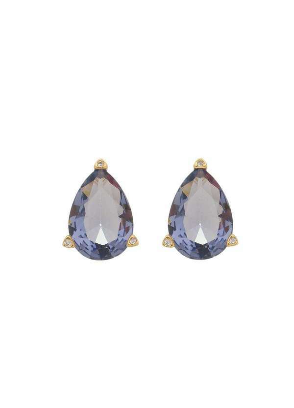 Piuka - Brinco Maria Sophia Gota Zirconia Tanzanita Folheado a Ouro 18k Dourado