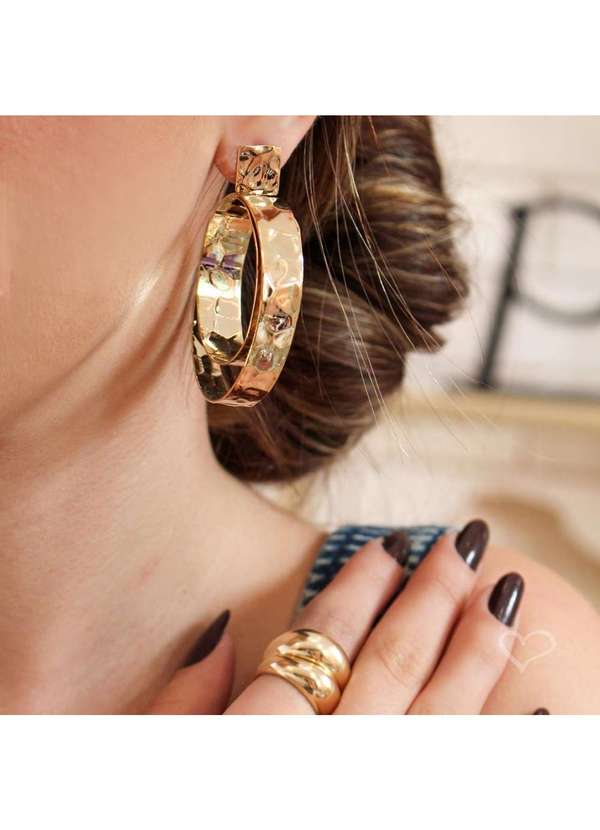 Piuka - Brinco Nick Argola Dupla Texturizada Folheado a Ouro 18k Dourado 3