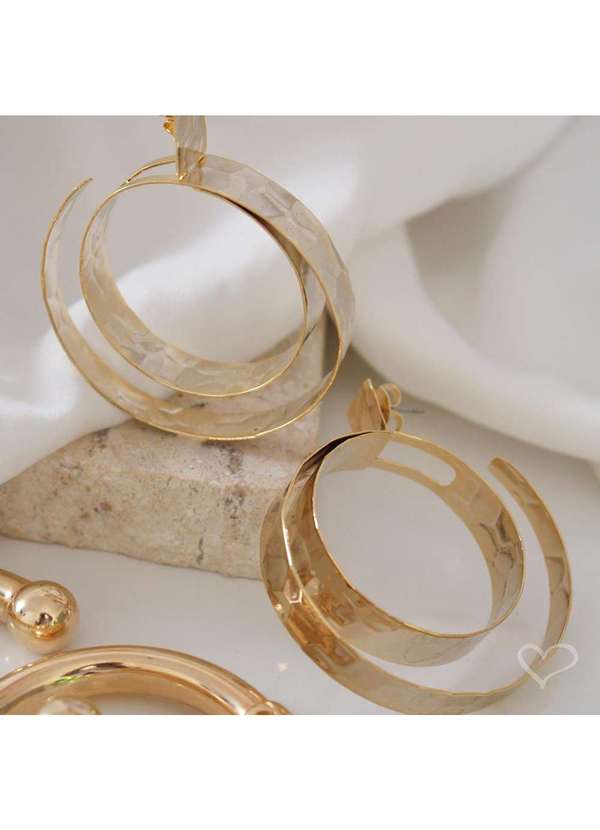 Piuka - Brinco Nick Argola Dupla Texturizada Folheado a Ouro 18k Dourado 4