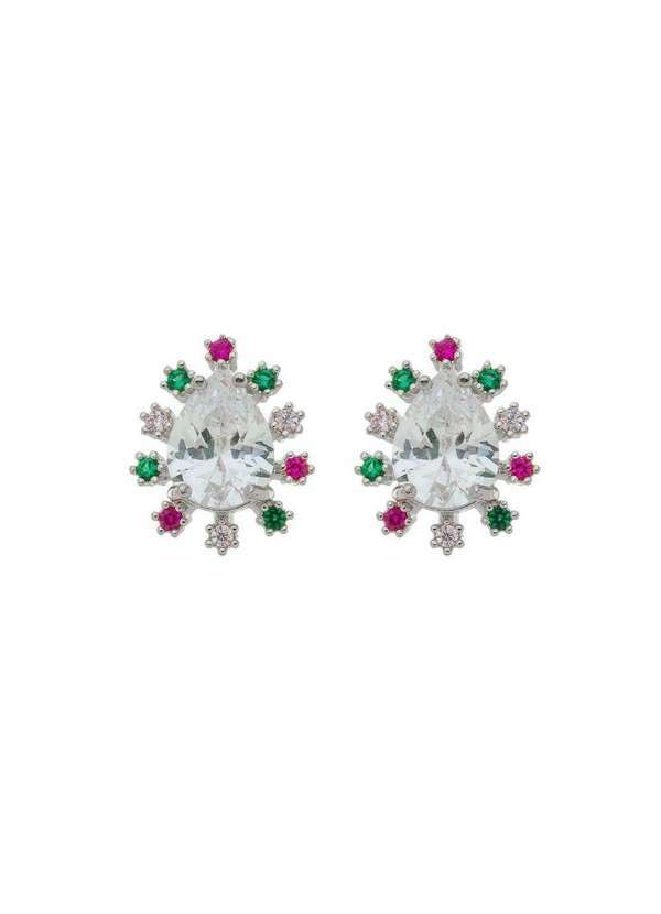 Piuka - Brinco Ponto de Luz Gota Zirconia Folheado em Rodio Branco Prata