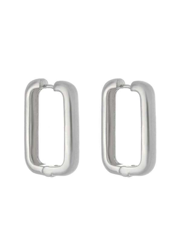 Piuka - Brinco Retangular G Folheado em Rodio Branco Prata