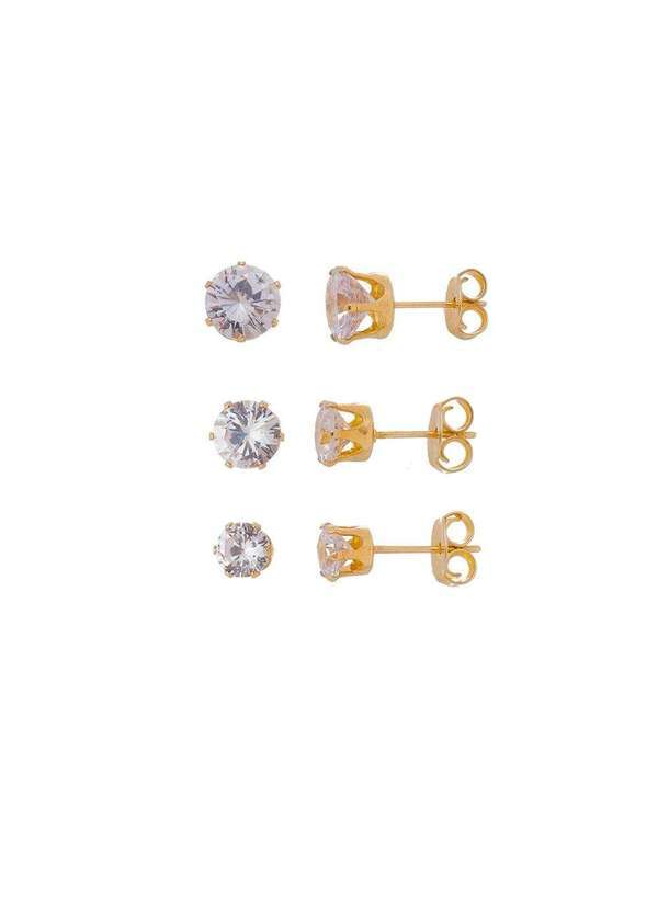 Piuka - Kit 3 Brincos June Pontos de Luz Zirconia Folheado a Ouro 18k Dourado