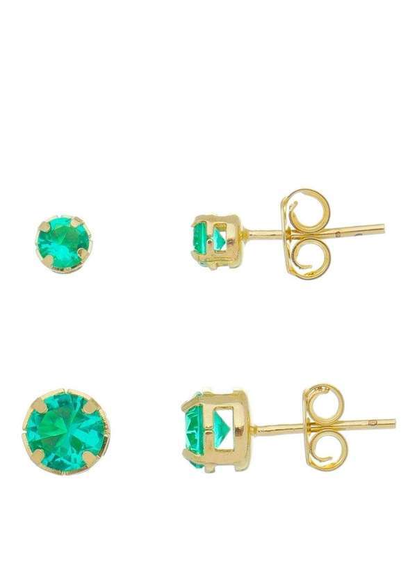 Piuka - Kit Dois Brincos Zirconia Luli Turmalina Folheado a Ouro18k Dourado