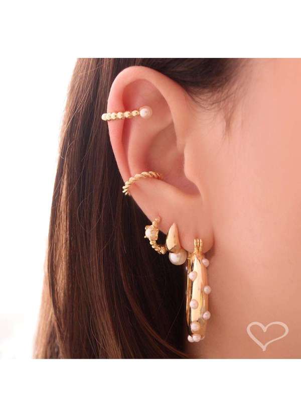 Piuka - Piercing de Encaixe Nara Perola Folheado a Ouro 18k Dourado 4