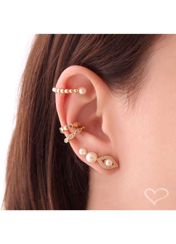 Piuka - Piercing de Encaixe Nara Perola Folheado a Ouro 18k Dourado 5