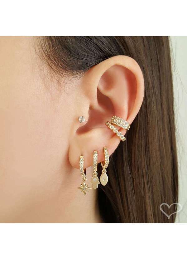 Piuka - Piercing de Pressao Fileiras Zirconia Folheada a Ouro 18k Dourado 2