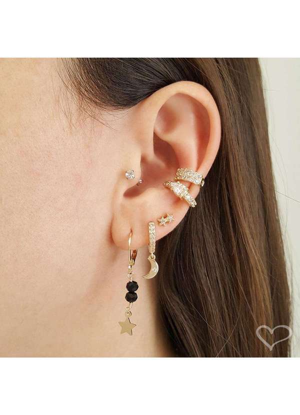 Piuka - Piercing de Pressao Fileiras Zirconia Folheada a Ouro 18k Dourado 4