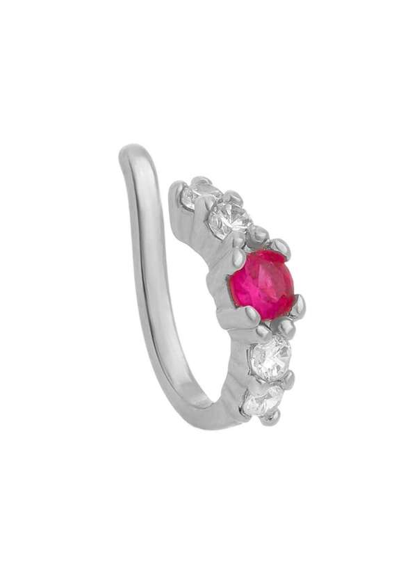 Piuka - Piercing de Pressao Zirconia Pink Folheado em Rodio Branco Prata