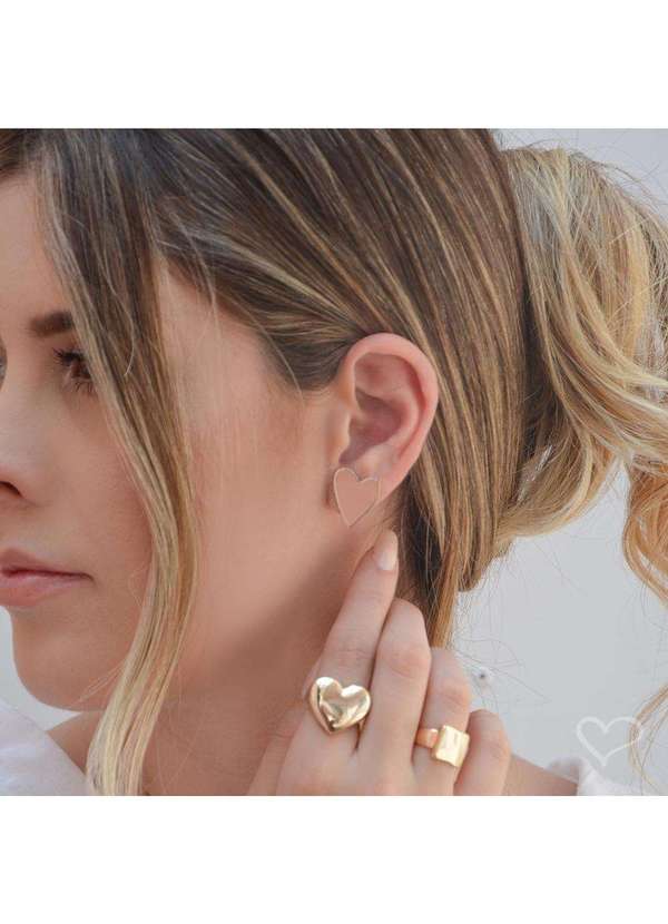 Piuka - Trio de Brinco Coracao Piuka Folheado a Ouro 18k Dourado