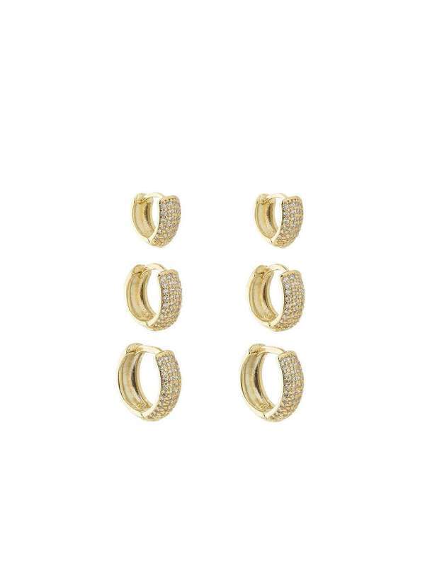 Piuka - Trio de Brincos Ana Laura Zirconias Foheado a Ouro 18k Dourado
