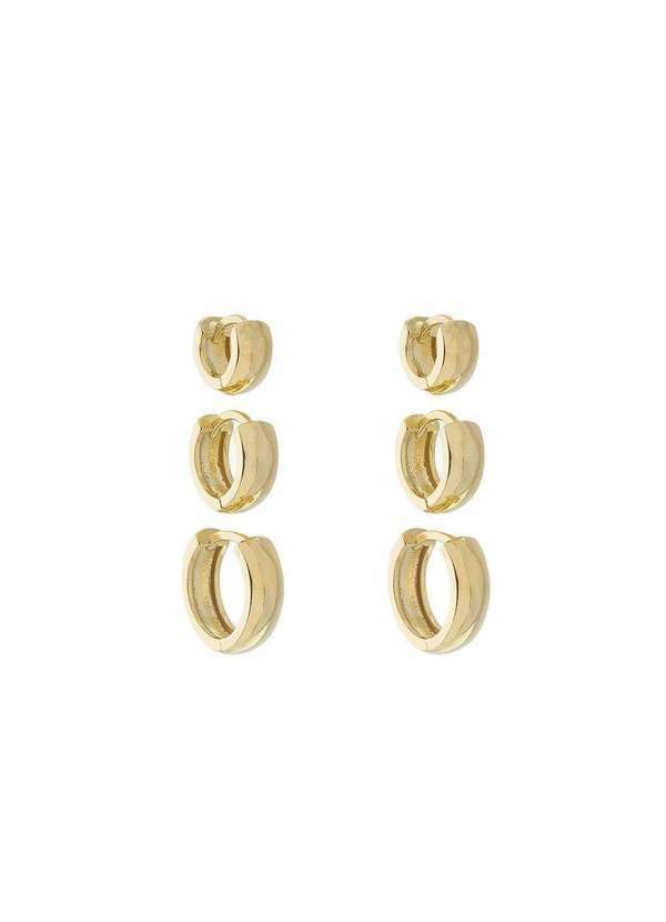 Piuka - Trio de Brincos Ana Livia Folheado a Ouro 18k Dourado