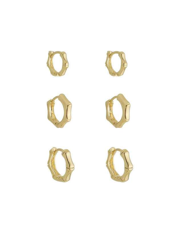Piuka - Trio de Brincos Argolinha Josi Folheado a Ouro 18k Dourado