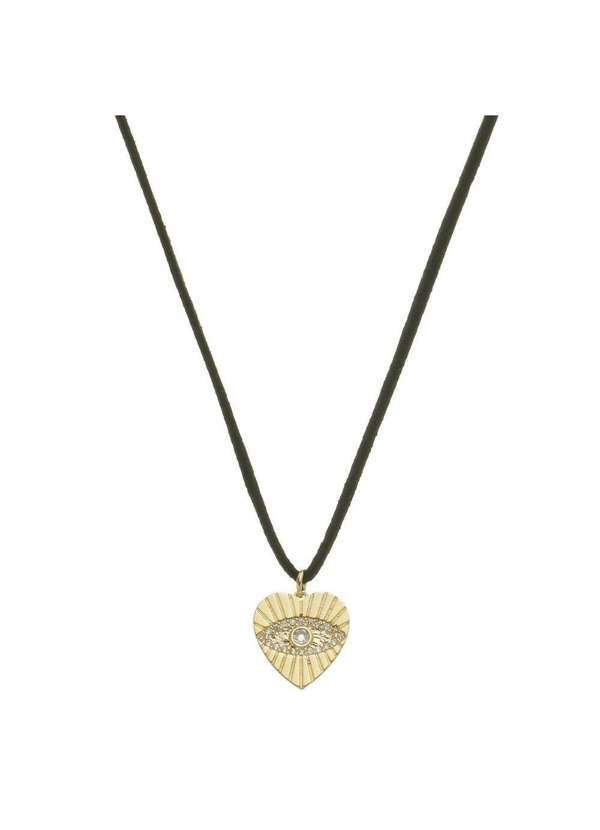 Piuka - Choker Courinho Preta Coracao Olho Grego Folheada a Ouro 18k Preto