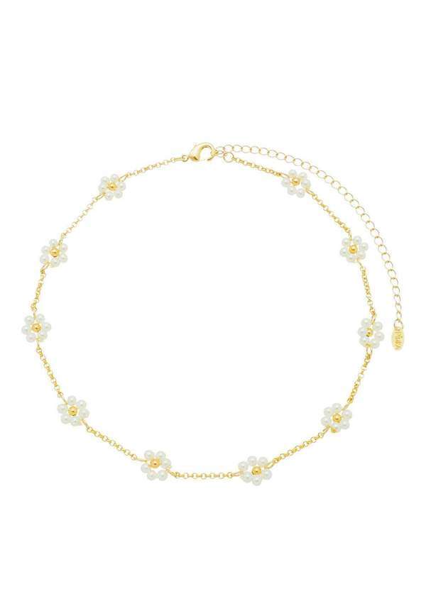 Piuka - Choker Flor Mini Perolas Folheado a Ouro 18k Alice Dourado