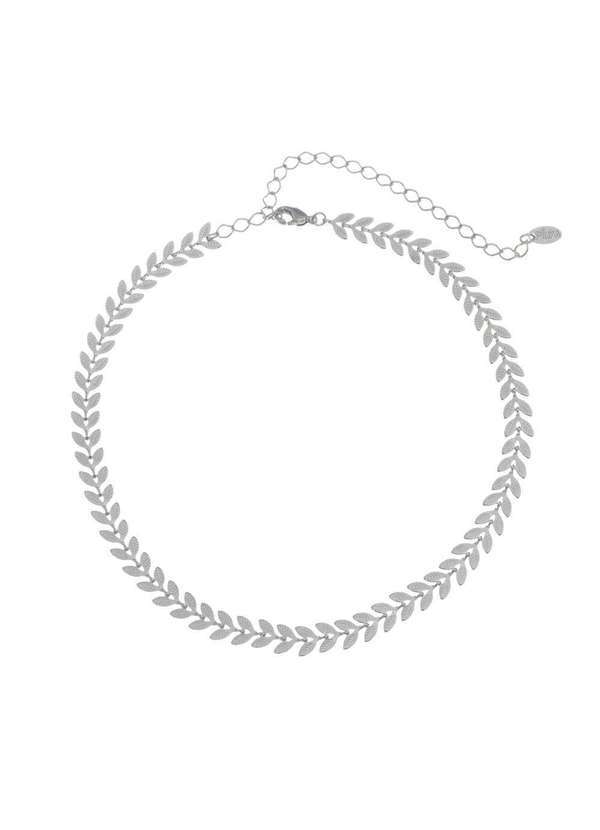 Piuka - Choker Kendal Folhinhas Folheado em Rodio Branco Prata