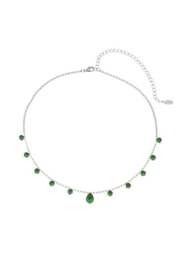 Piuka - Choker Muriel Zirconias Esmeralda Folheada em Rodio Branco Prata