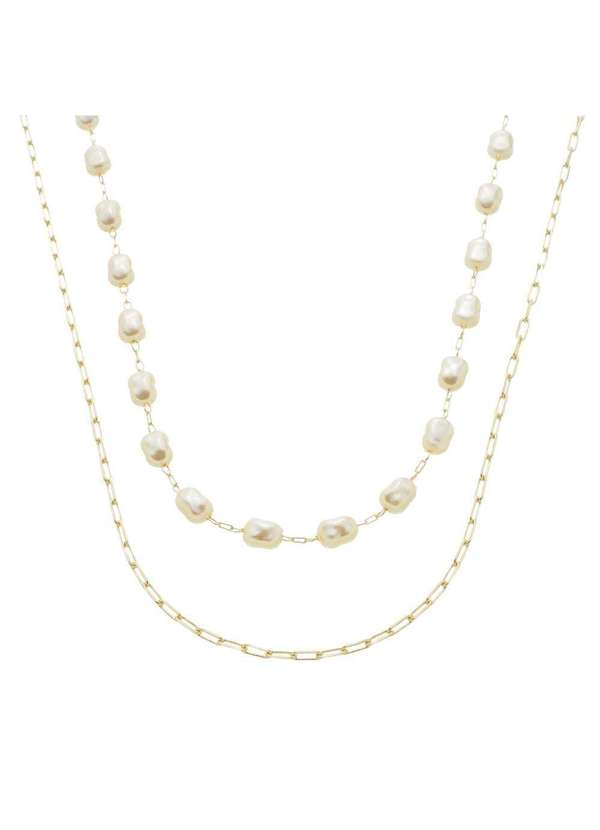 Piuka - Colar 2 Voltas Cecilia Perolas Elos Folheado a Ouro 18k Dourado