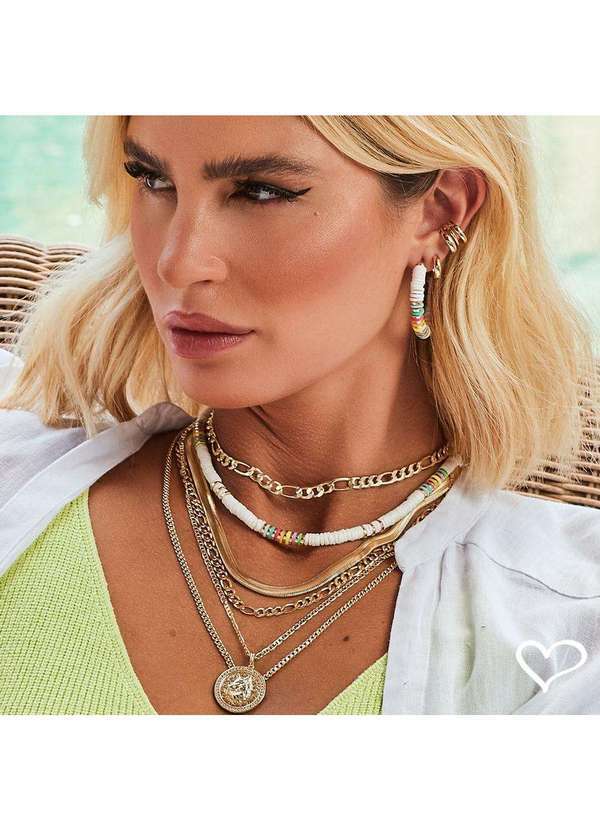 Piuka - Colar 3 Voltas Elos Malha de Metal Folheada a Ouro 18k Dourado 3