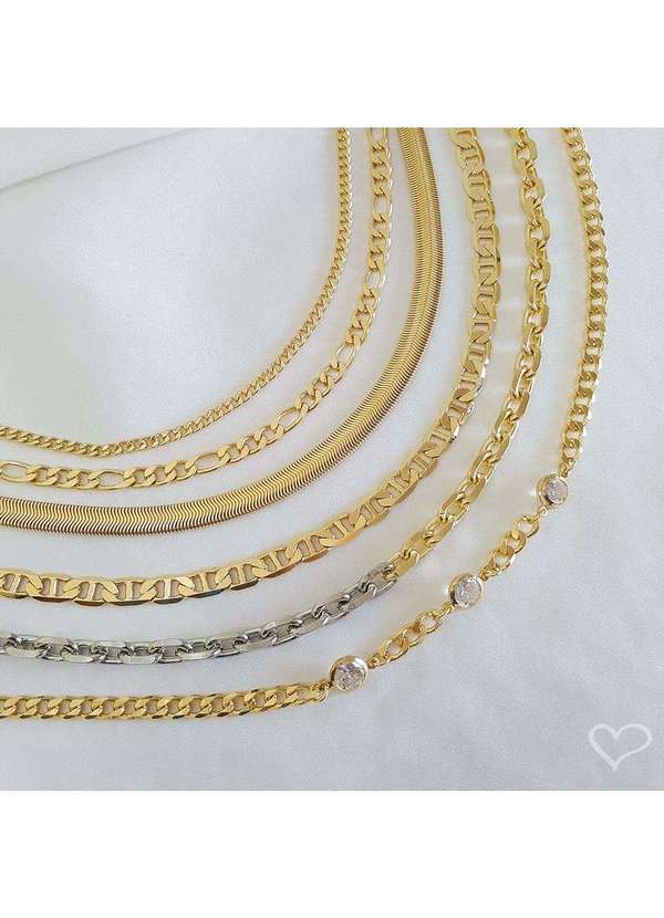 Piuka - Colar 3 Voltas Elos Malha de Metal Folheada a Ouro 18k Dourado 4