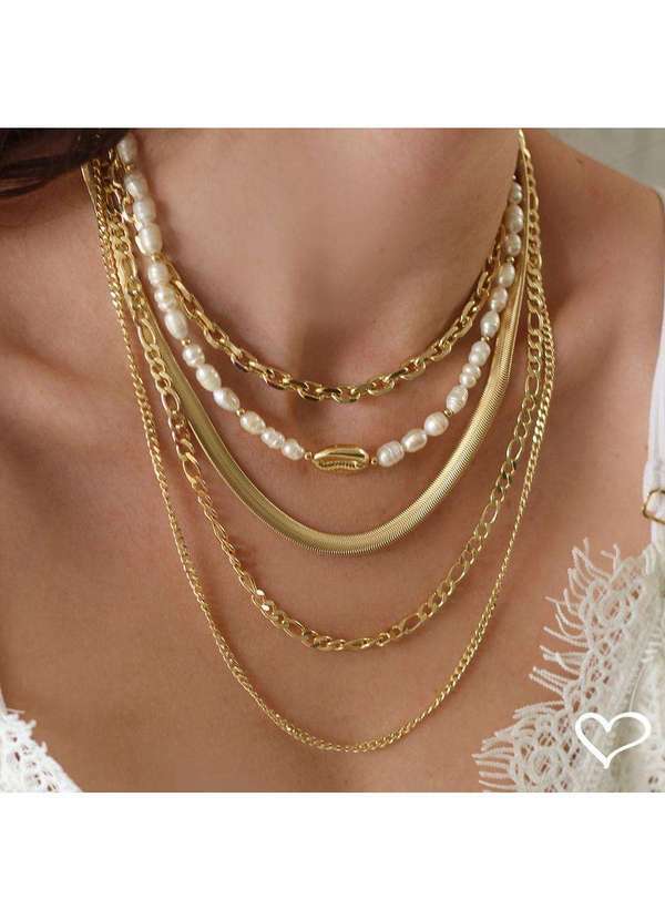 Piuka - Colar 3 Voltas Elos Malha de Metal Folheada a Ouro 18k Dourado 5