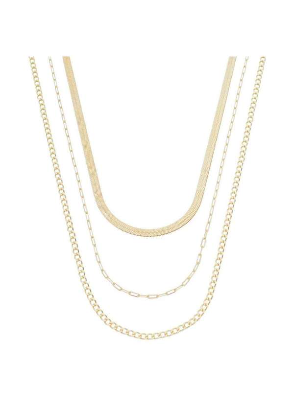 Piuka - Colar 3 Voltas Mariah Malha e Elos Folheado a Ouro 18k Dourado