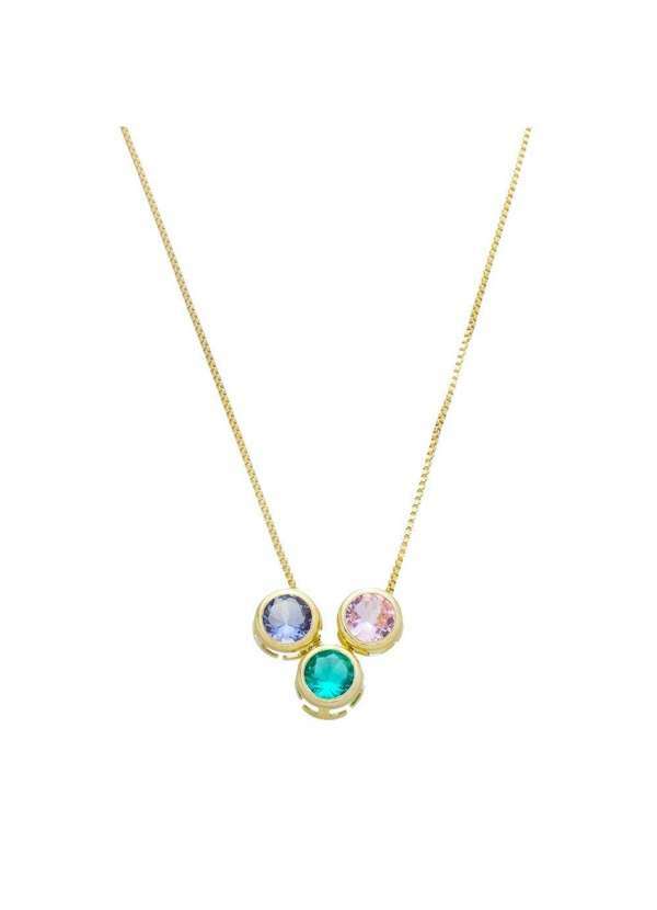 Piuka - Colar Curto Zirconia Lilas Turmalina Rosa Folheada a Ouro 18k Dourado