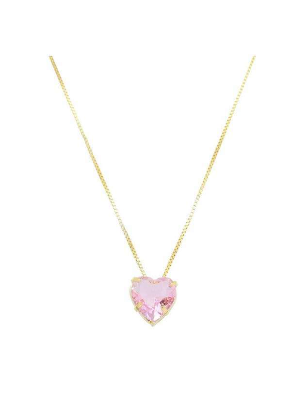 Piuka - Colar de Coracao Zirconia Rosa Junny Folheado a Ouro 18k Dourado