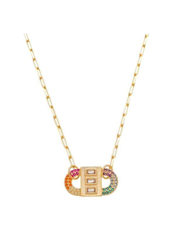 Piuka - Colar Feminino Locker Baguete Zirconia Folheada a Ouro 18k Dourado