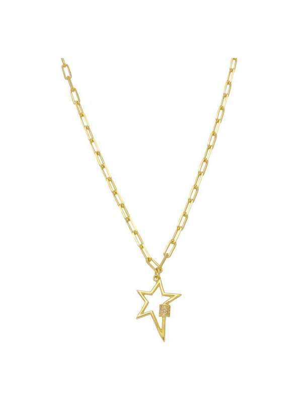 Piuka - Colar Feminino Locker Estrela Raio Zirconia Folheada a Ouro 18k Dourado