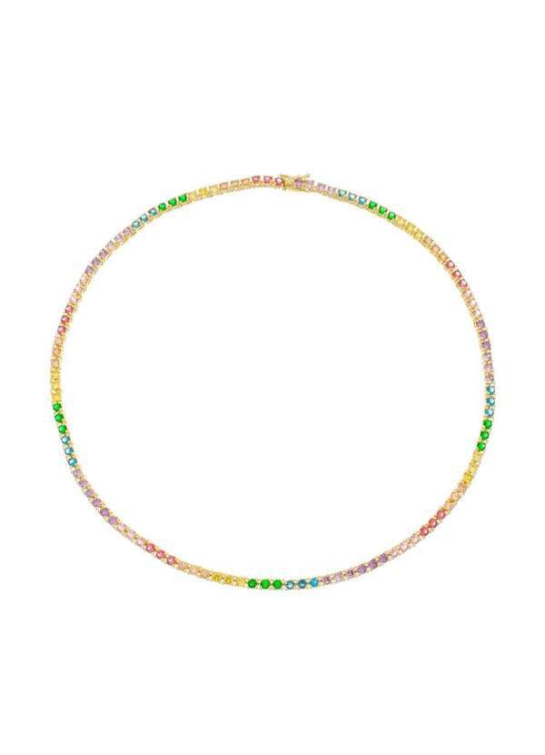 Piuka - Colar Feminino Riviera Zirconia Coloridas Folheada a Ouro 18k Dourado