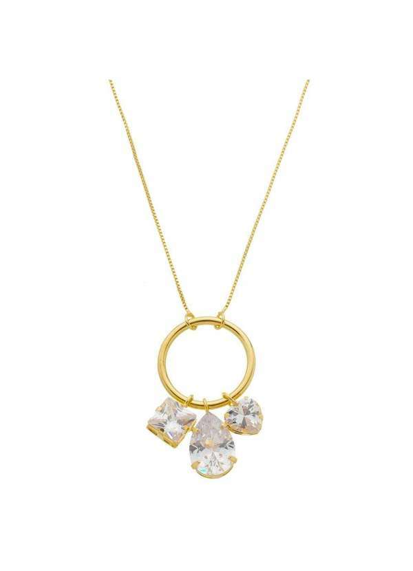 Piuka - Colar Longo Circulo Gota Coracao Zirconia Folheada a Ouro 18k Dourado
