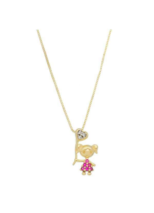 Piuka - Colar Mae de Menina Coracao Zirconia Folheada a Ouro 18k Dourado