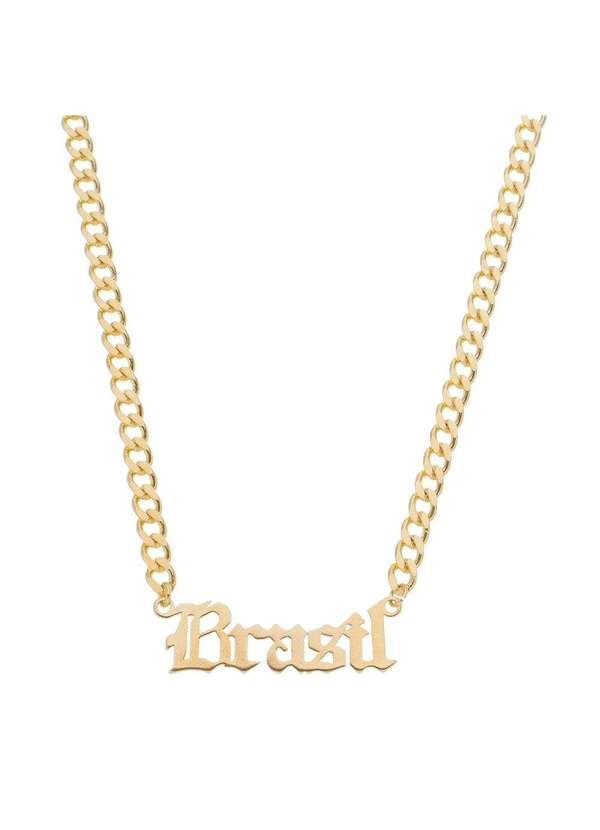 Piuka - Colar Manuscrito Brasil Folheado a Ouro 18k Dourado