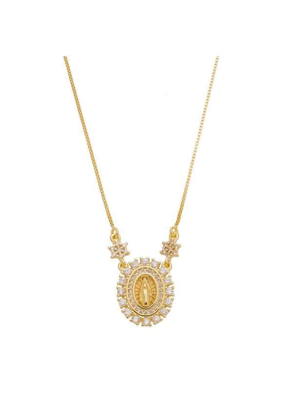 Piuka - Colar Medalha N.S.Das Gracas Zirconia Folheada a Ouro 18k Dourado