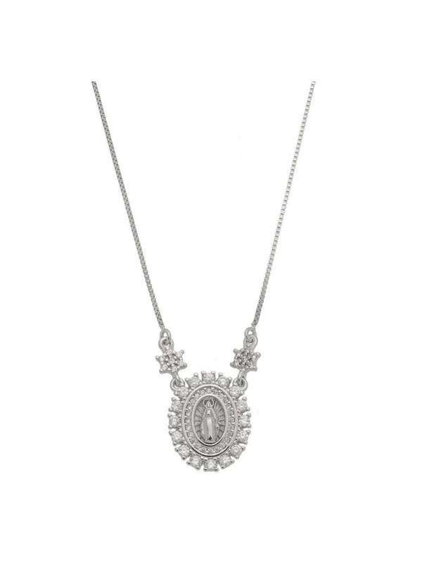 Piuka - Colar Medalha N.S.Das Gracas Zirconia Folheado em Rodio Branco Prata