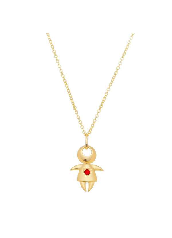 Piuka - Colar Menina Ponto de Luz Pink Folheado a Ouro 18k Dourado