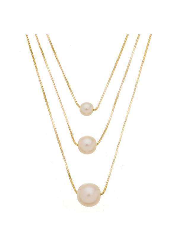 Piuka - Colar Piuka 3 Voltas Ana Luiza Perolas Folheado a Ouro 18k Dourado