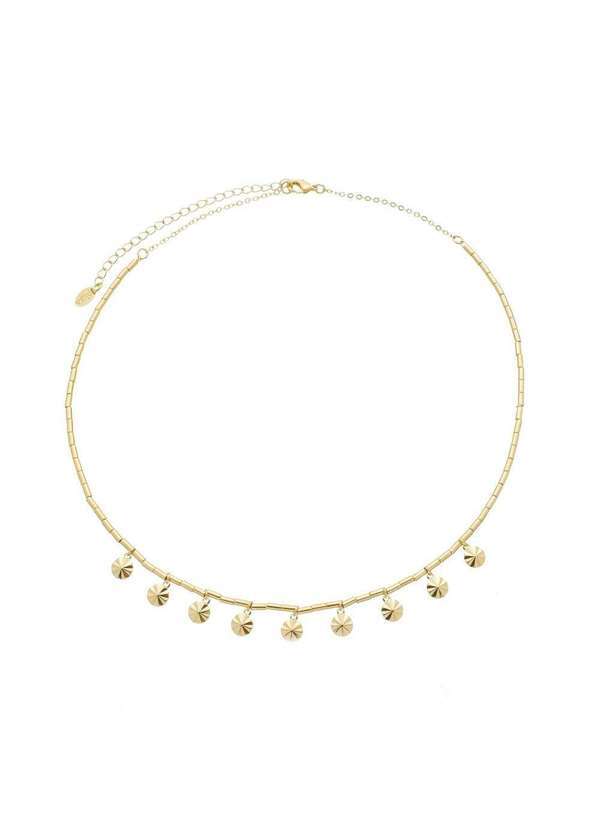 Piuka - Colar Yasmin Canutilho Mini Medalha Vintage Folheado a Ouro 18k Dourado