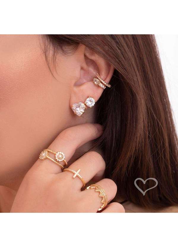 Piuka - Conjunto Colar e Brinco Coracao Zirconia Folheada a Ouro 18k Dourado 4