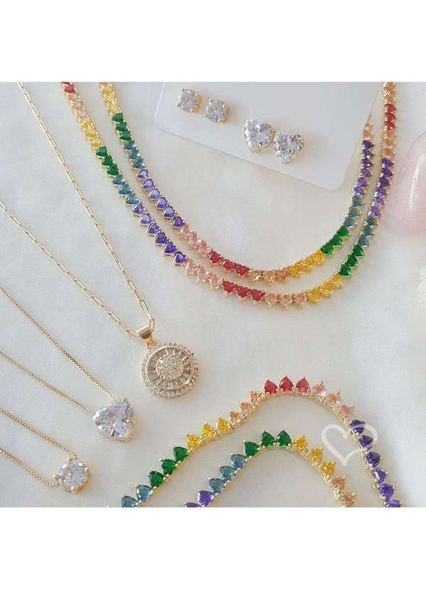 Piuka - Conjunto Colar e Brinco Coracao Zirconia Folheada a Ouro 18k Dourado 5