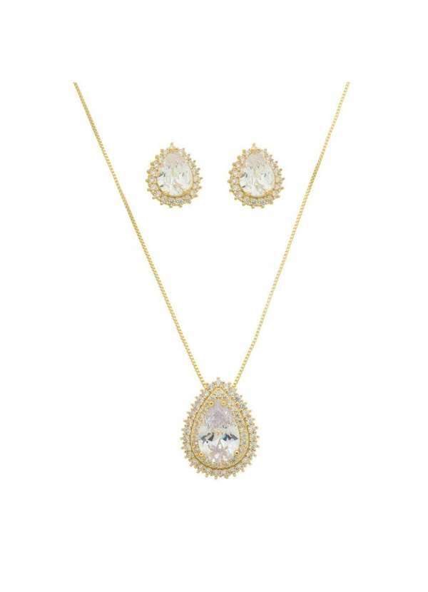 Piuka - Conjunto Colar e Brinco Gota Lizzy Zirconias Folheado a Ouro 18k Dourado