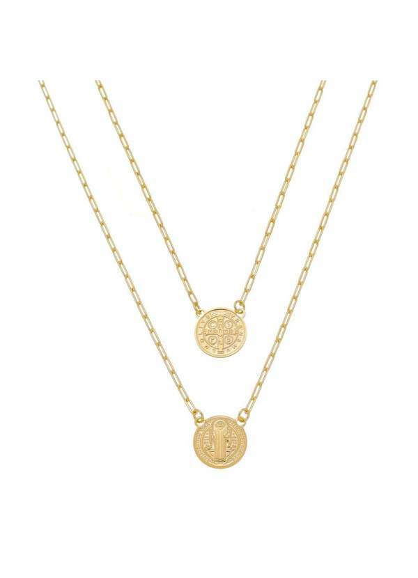 Piuka - Escapulario Feminino Sao Bento Folheada a Ouro 18k Dourado