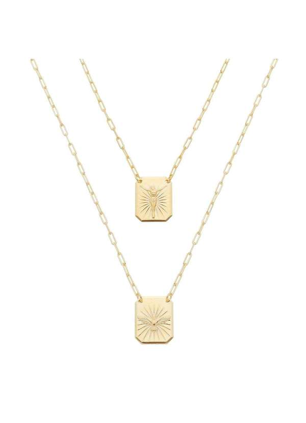 Piuka - Escapulario Jesus Cristo e Espirito Santo Folheada a Ouro 18k Dourado