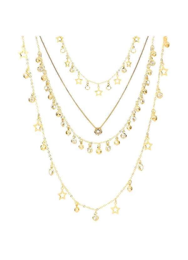Piuka - Mix de Colares Adhara Estrelas Folheado a Ouro 18k Piuka Dourado