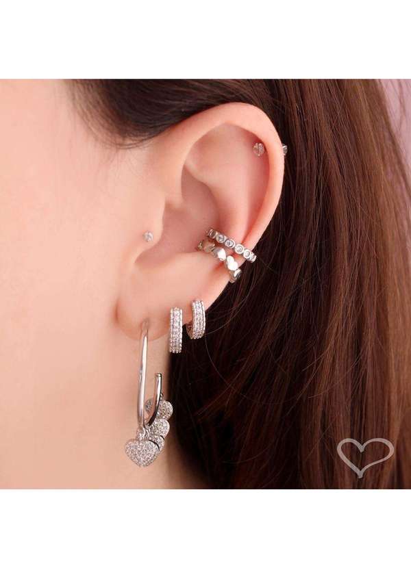 Piuka - Piercing Pressao Bibi Elos Coracoes Folheado em Rodio Branco Prata 2