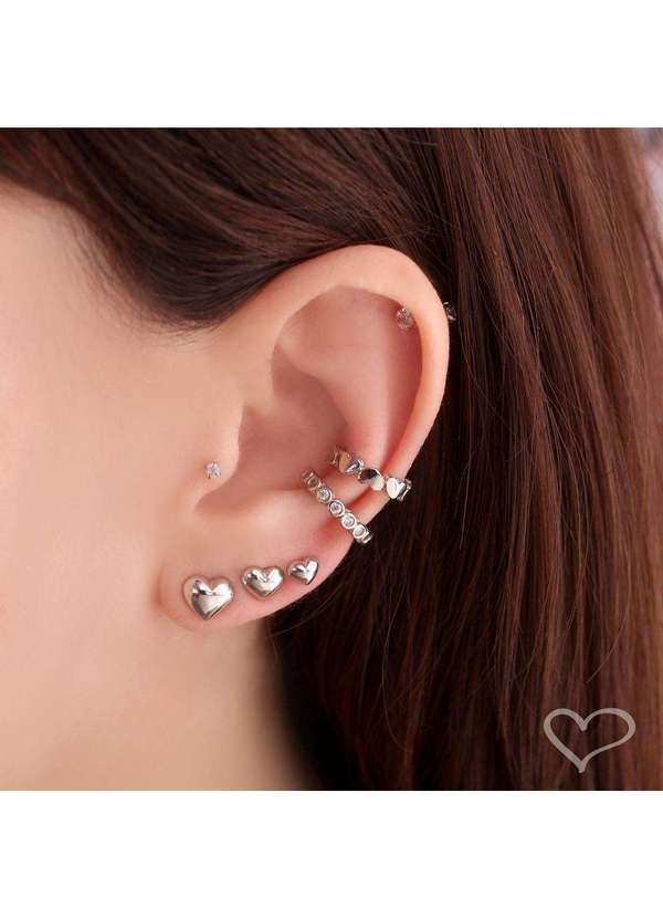 Piuka - Piercing Pressao Bibi Elos Coracoes Folheado em Rodio Branco Prata 3
