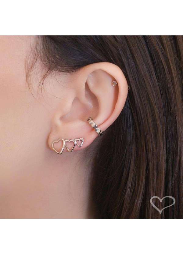 Piuka - Piercing Pressao Bibi Elos Coracoes Folheado em Rodio Branco Prata 5