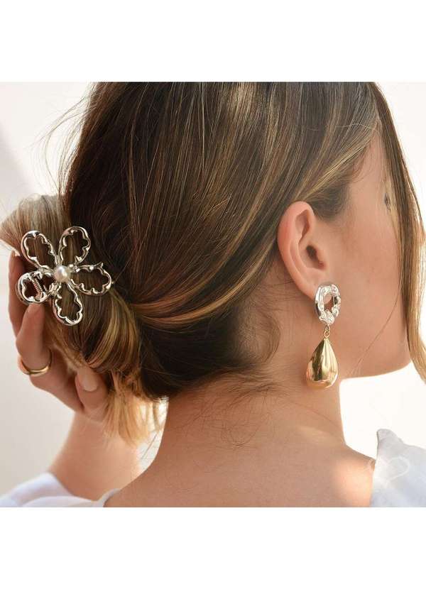 Piuka - Piranha Media Metal Perola Flor Prata Branco 2