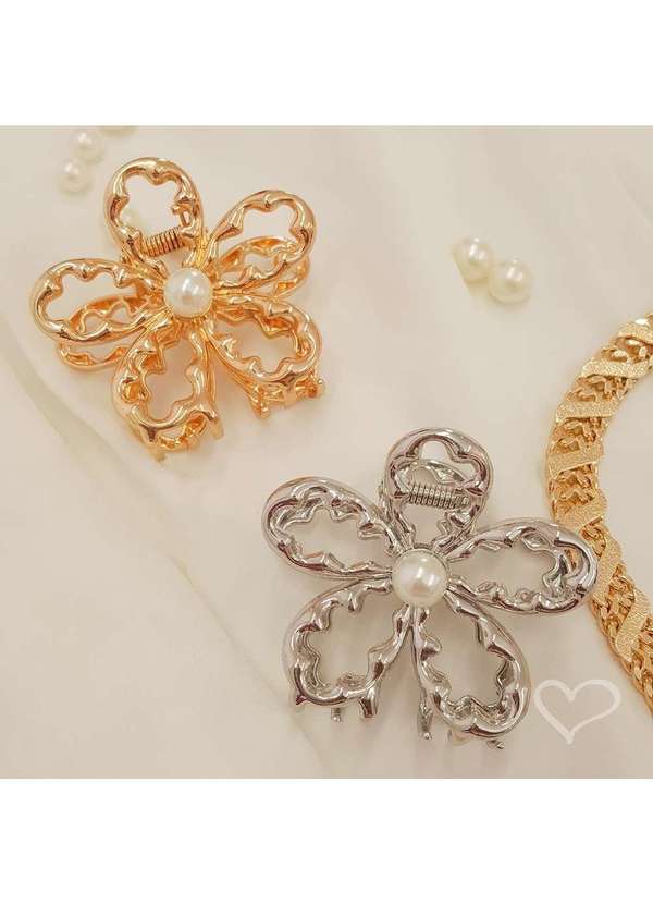 Piuka - Piranha Media Metal Perola Flor Prata Branco 3