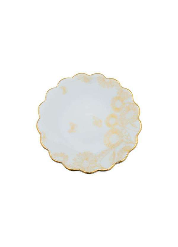 Piuka - Pratinho Porta Joia do Dia Girassol Porcelana com Filete de Ouro Dourado